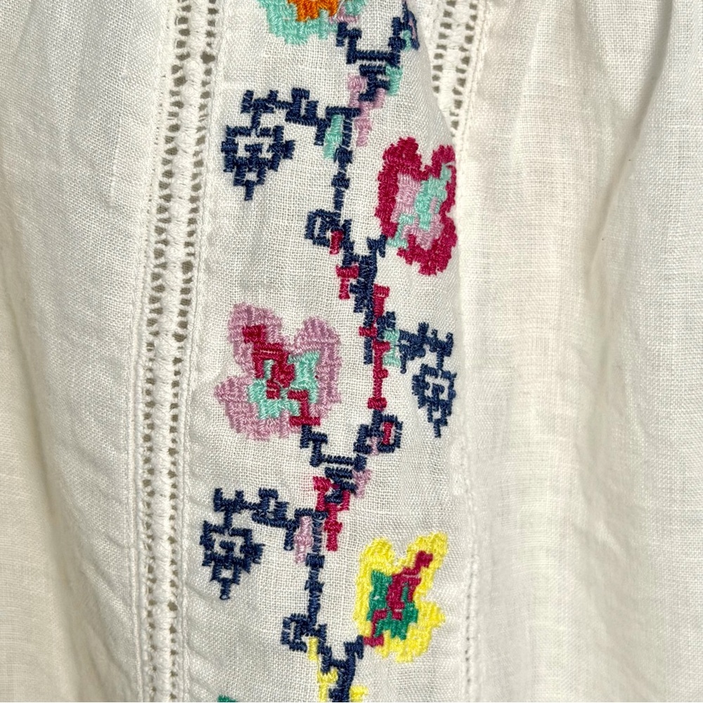 J. Jill Love Linen White Floral Embroidered Blouse XL Boho Coastal - Picture 5 of 8